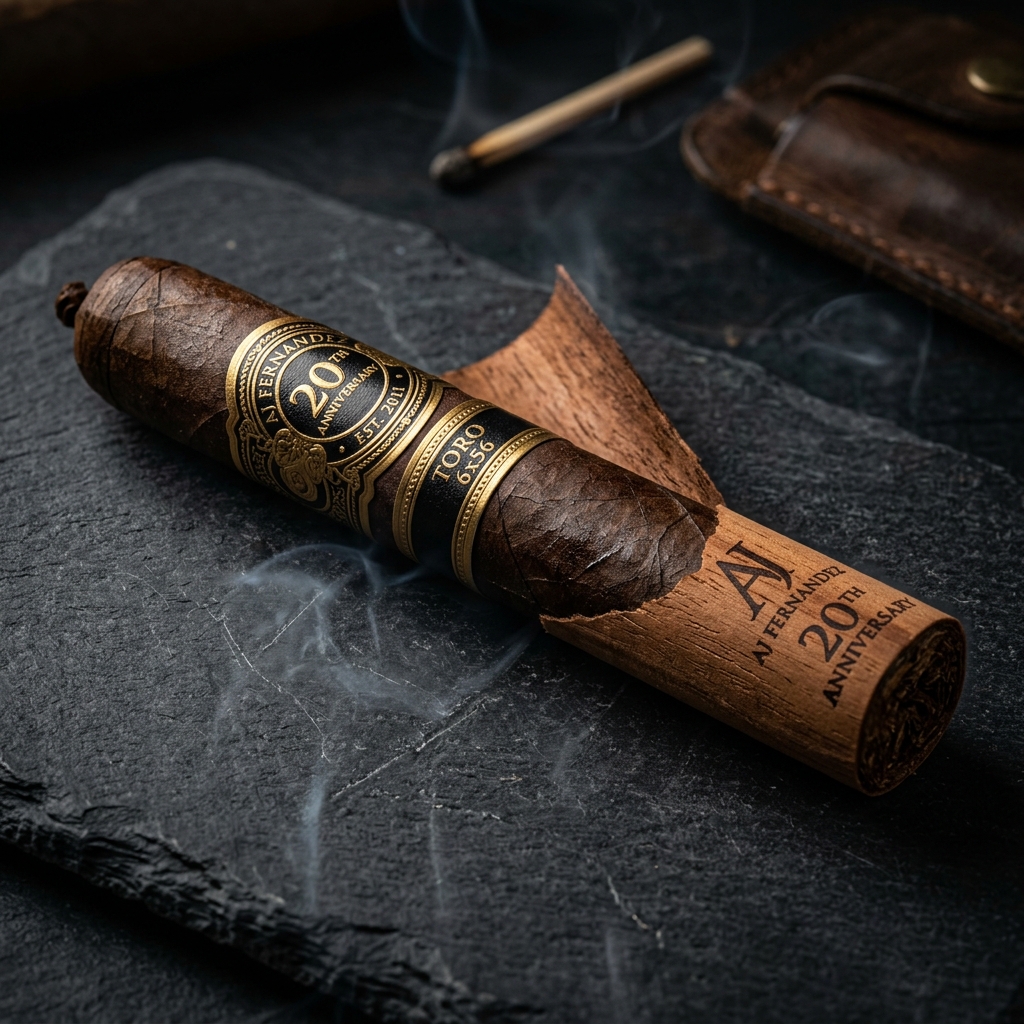 AJ Fernandez 20th Anniversary cigar — Cigar and band detail