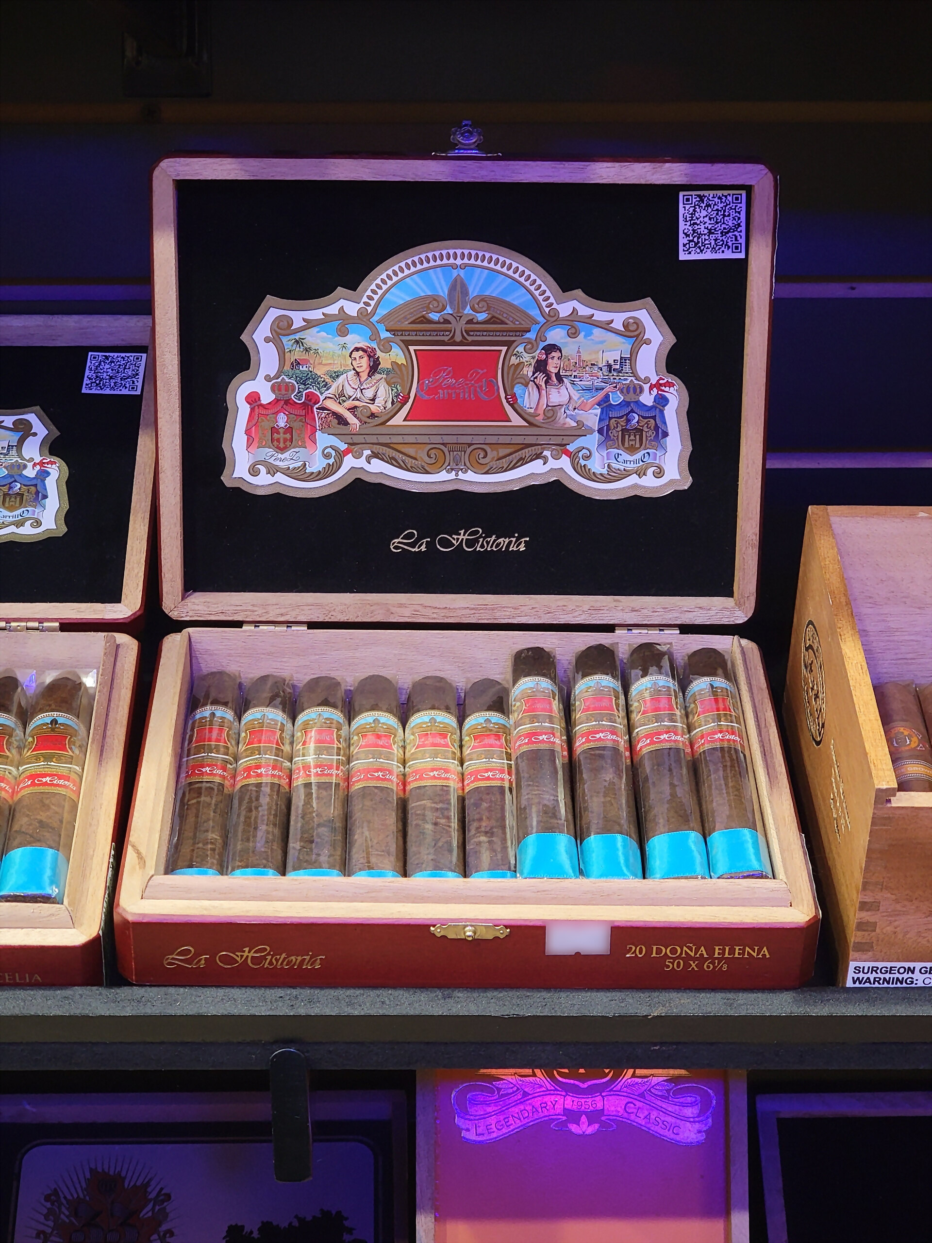 A My Father La Historia box, 20 DOÑA ELENA 50 x 6 1/8 in gold on the front rail