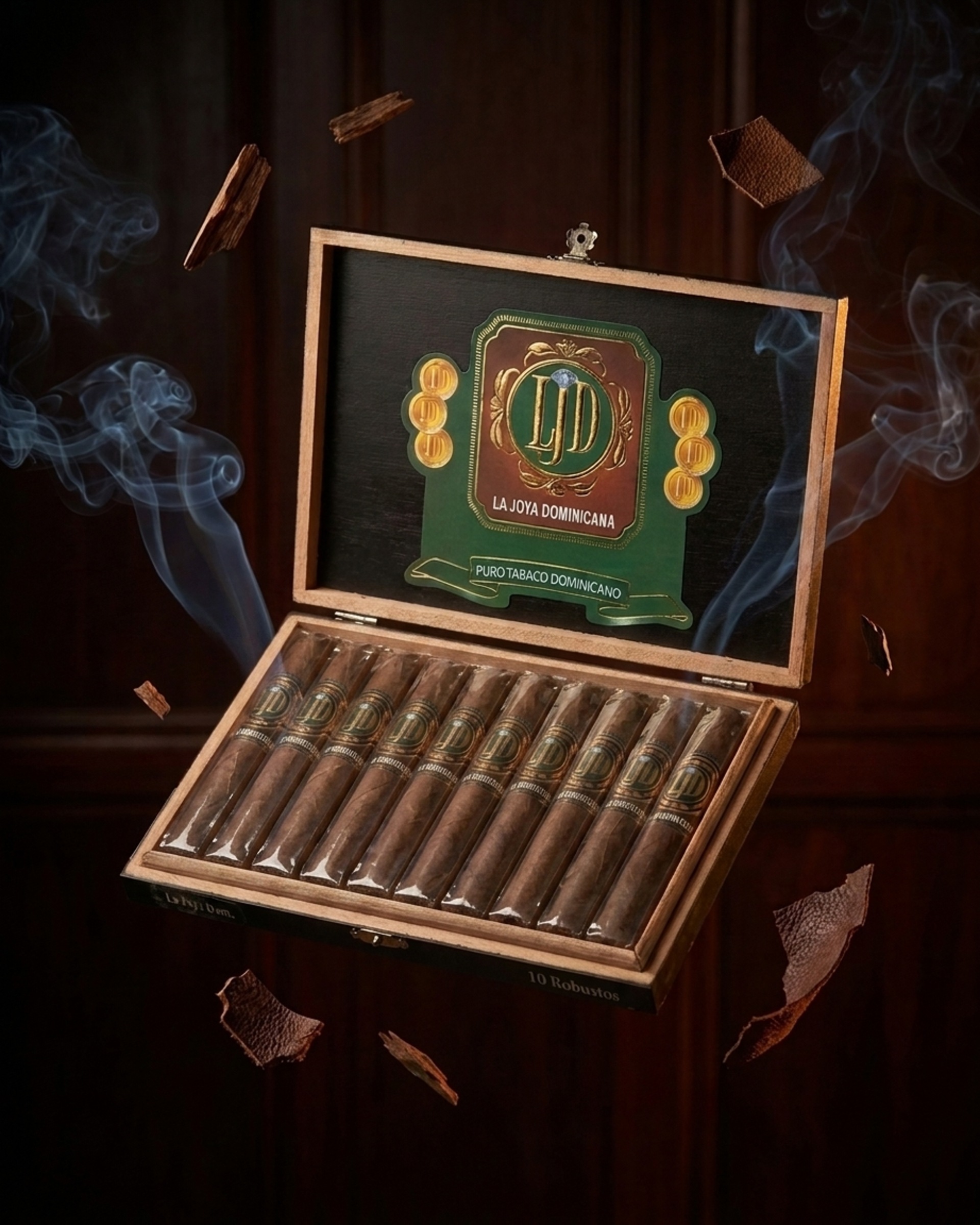 La Joya Dominicana Maduro Belicoso cigar — Suspended in smoke and leaf