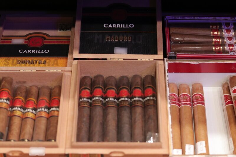 E.P. Carrillo Maduro cigar — Open box on the shelf