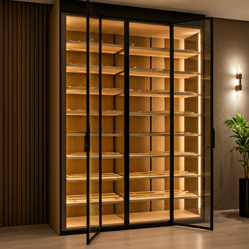 Modern high-end glass walk-in humidor with backlighting